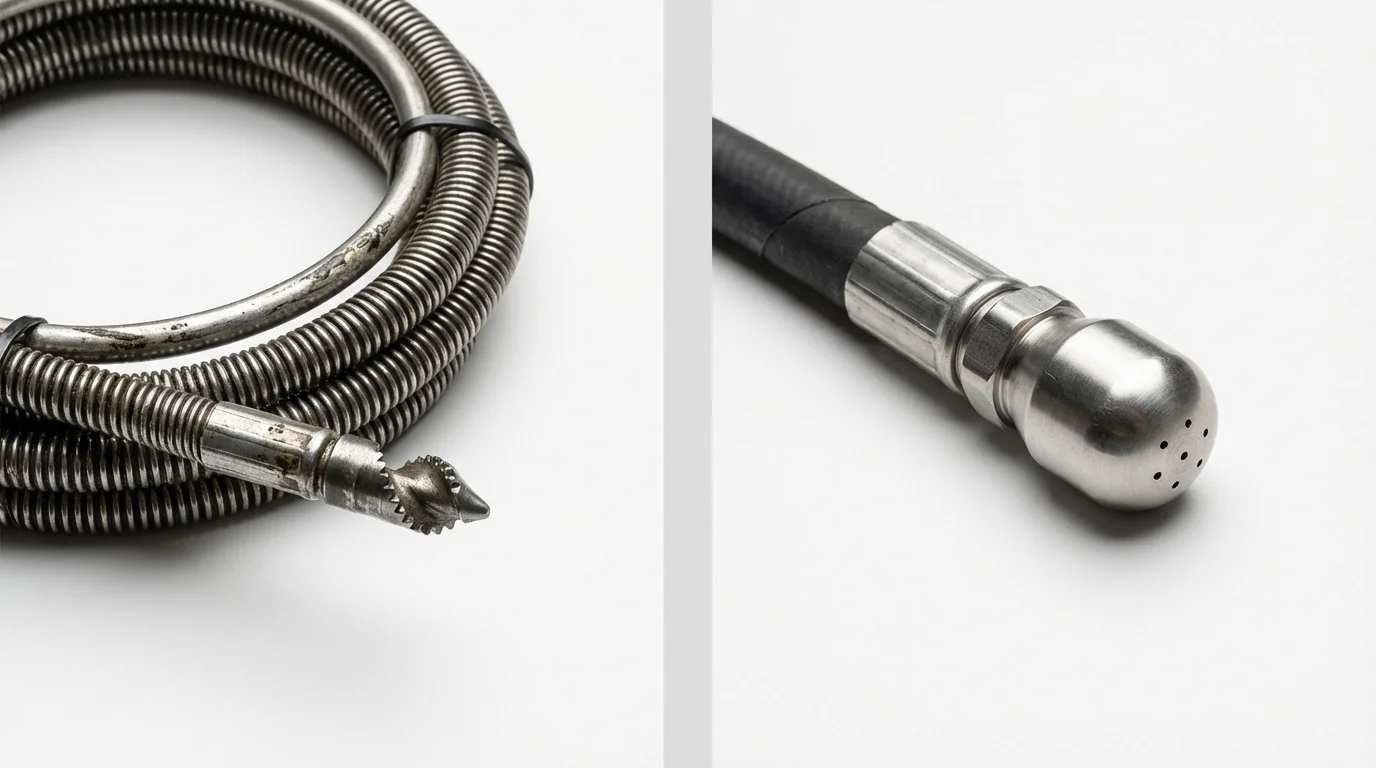 Drain snake cable and hydro jetting nozzle used for drain cleaning in Spearman, TX
