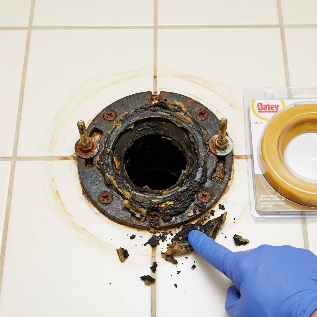 Failed wax ring showing water seepage at the base of a toilet in a Spearman, TX home