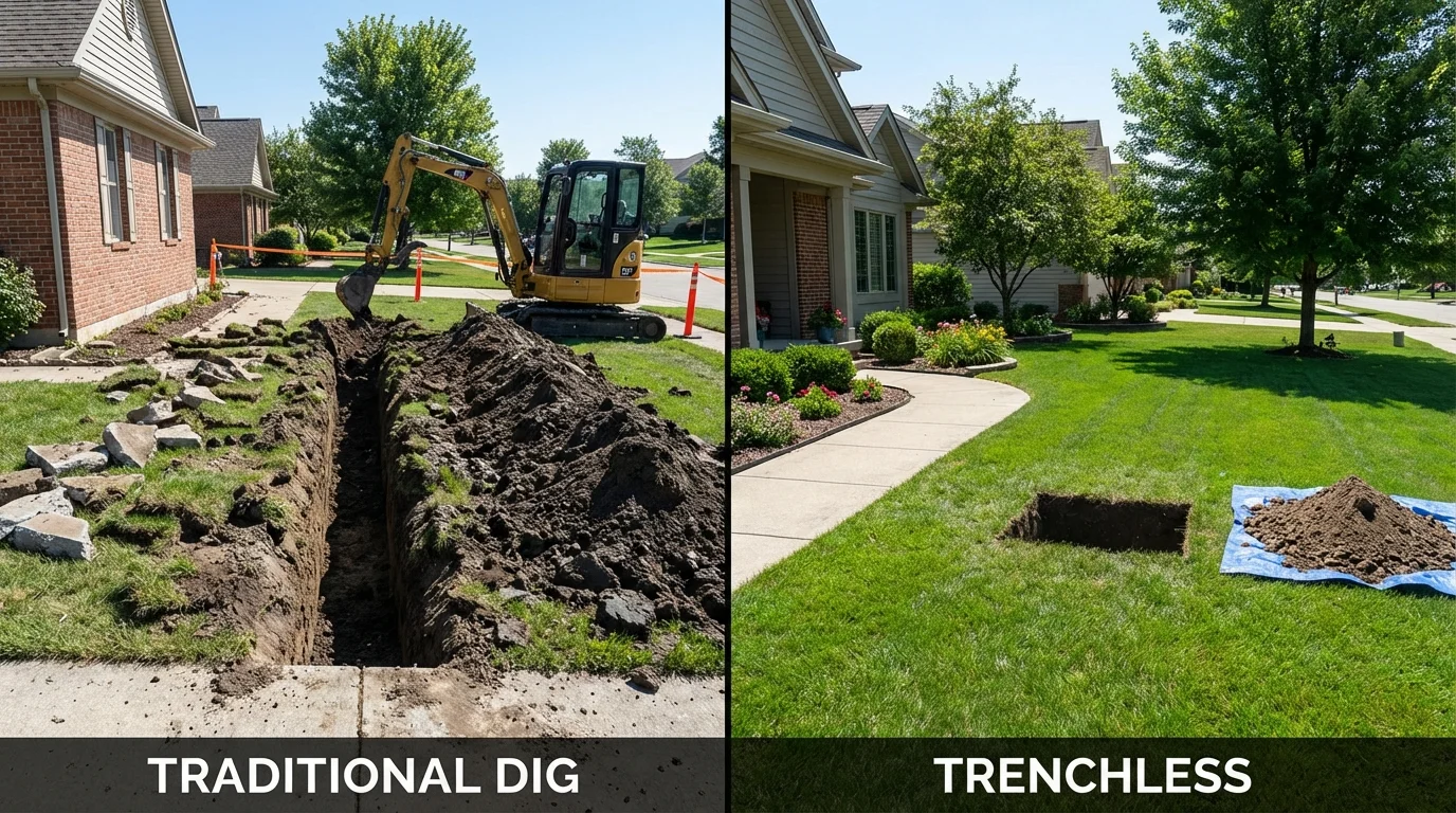 Trenchless sewer repair with minimal yard damage versus traditional excavation in Spearman, TX